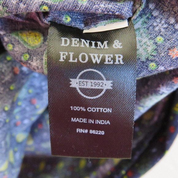 Denim & Flower* Men's Short Sleeve Button Down Curved Hem BOHO Shirt~ Size Large - Picture 4 of 12